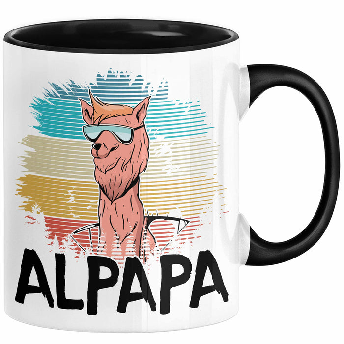 Vater Papa Tasse Gschenk Alpaka Llama Alpapa Geschenkidee Spruch für Vater zum Vatertag Schwarz Trendation