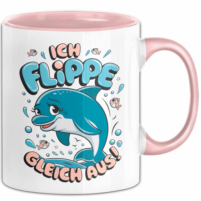 Delfin Tierliebhaber Tasse Geschenk Lustige Geschenkidee Spruch Ich Flippe Gleich Aus Rosa Trendation