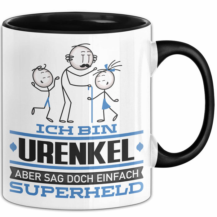 Urenkel Geschenk Tasse Ich Bin Urenkel Aber Sag Doch Einfach Superheld Lustige Geschenkdiee für Urenkel Kaffee-Becher Schwarz Trendation