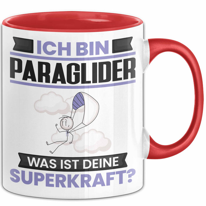 Paraglider Tasse Geschenk für Paraglider Geburtstag Lustiger Spruch Kaffee-Becher Was Ist Deine Superkraft Rot Trendation