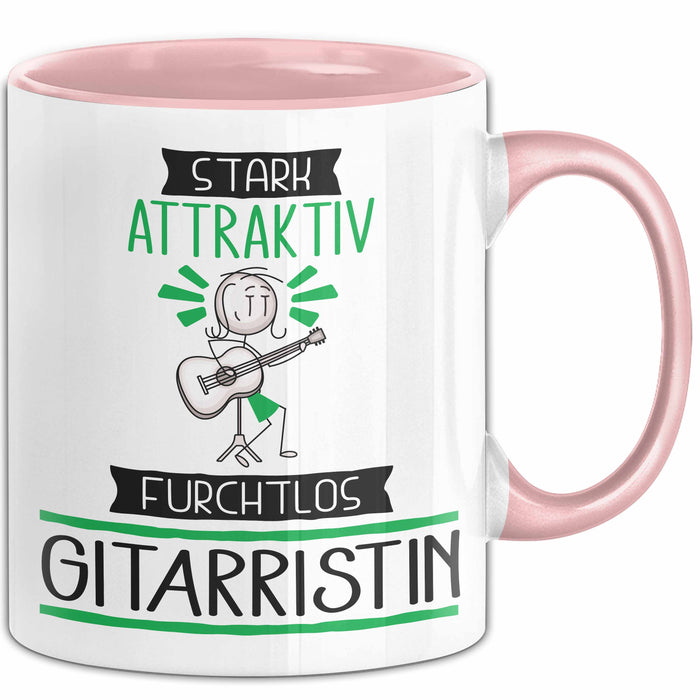 Gitarristin Tasse Geschenk Becher Stark Attraktiv Furchtlos Gitarristin Lustige Geschenkidee Rosa Trendation