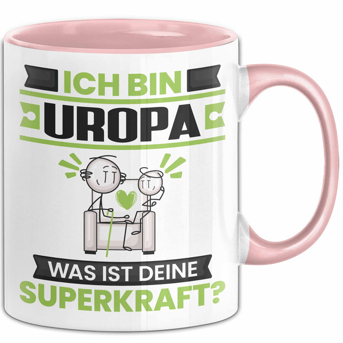 Uropa Tasse Geschenk für Uropa Geburtstag Lustiger Spruch Kaffee-Becher Was Ist Deine Superkraft Rosa Trendation