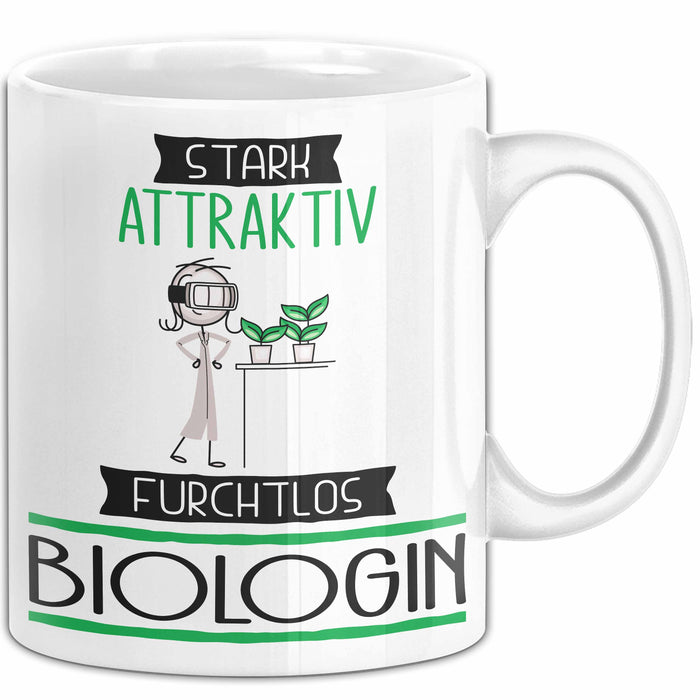 Biologin Tasse Geschenk Becher Stark Attraktiv Furchtlos Biologin Lustige Geschenkidee Weiß Trendation