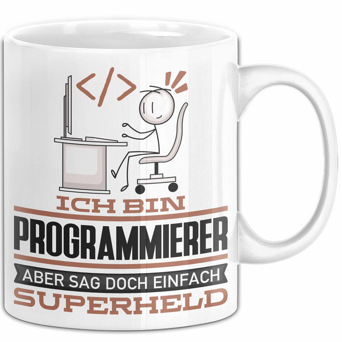 Programmierer Geschenk Tasse Ich Bin Programmierer Aber Sag Doch Einfach Superheld Lustige Geschenkdiee für Programmierer Kaffee-Becher Weiß Trendation