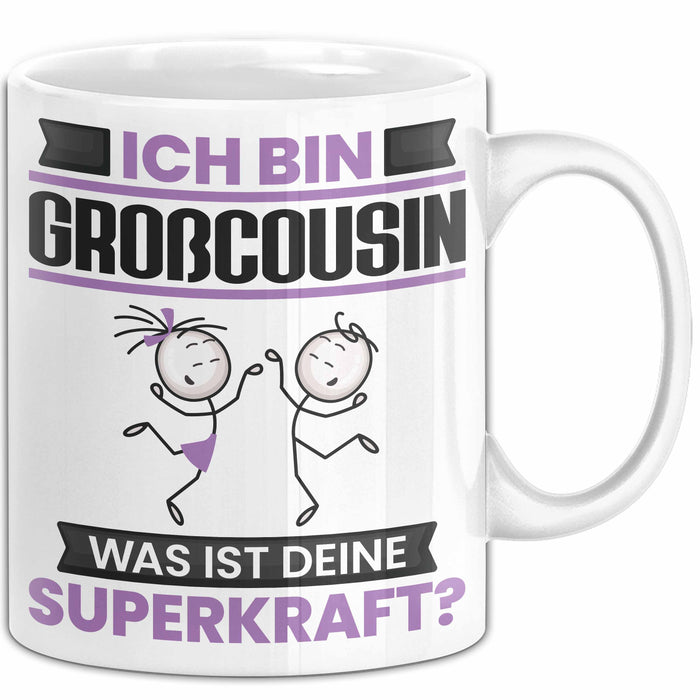 Großcousin Tasse Geschenk für Großcousin Geburtstag Lustiger Spruch Kaffee-Becher Was Ist Deine Superkraft Weiß Trendation