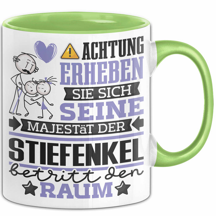Stiefenkel Geschenk Tasse Lustiger Spruch Erheben Sie Sich Der Stiefenkel Betritt den Raum Grün Trendation