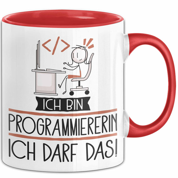 Geschenk für Programmiererin Tasse Lustige Geschenkidee Geburtstag Ich Bin Programmiererin Ich Darf Das Rot Trendation
