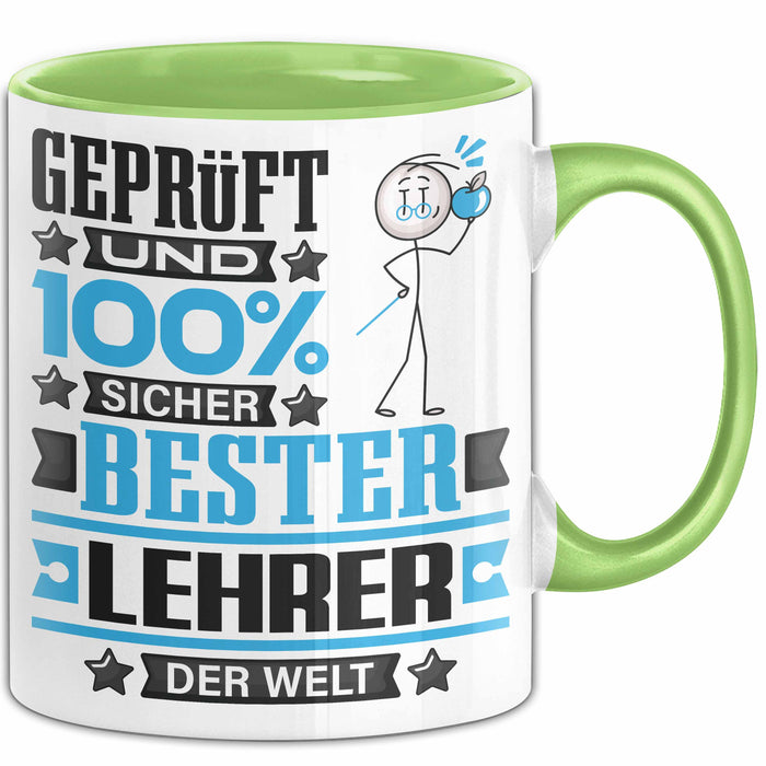 Lehrer Geschenk Lustiger Spruch für Lehrer Geschenkidee Bester Lehrer Der Welt Grün Trendation