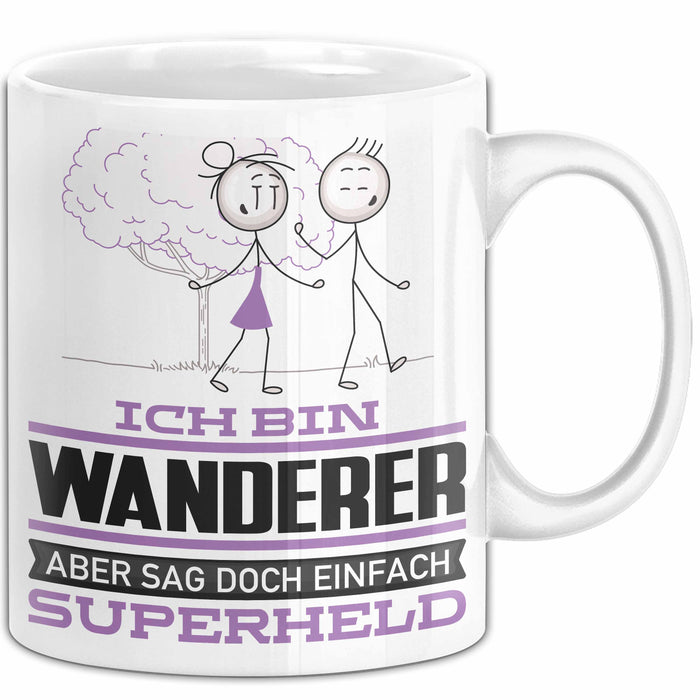Wanderer Geschenk Tasse Ich Bin Wanderer Aber Sag Doch Einfach Superheld Lustige Geschenkdiee für Wanderer Kaffee-Becher Weiß Trendation