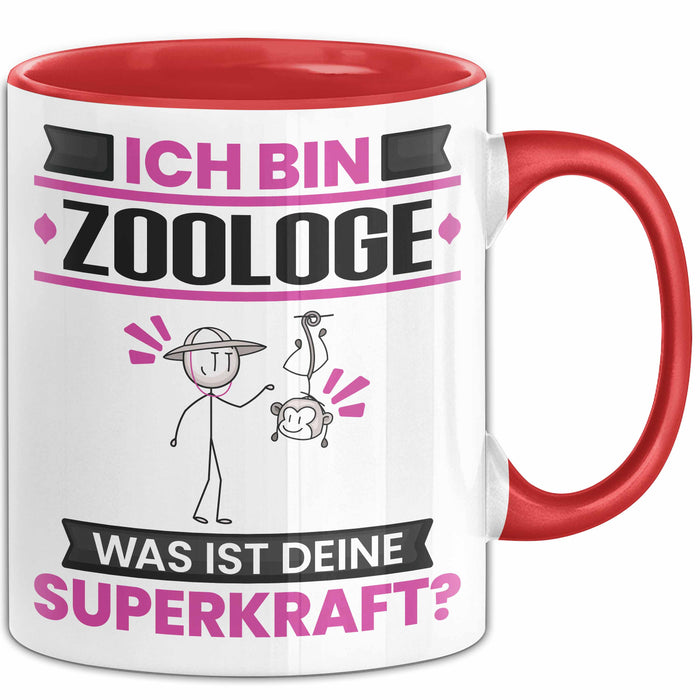 Zoologe Tasse Geschenk für Zoologe Geburtstag Lustiger Spruch Kaffee-Becher Was Ist Deine Superkraft Rot Trendation