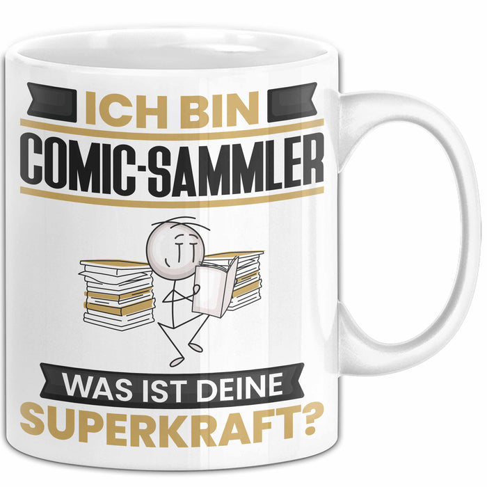 Comic-Sammler Tasse Geschenk für Comic-Sammler Geburtstag Lustiger Spruch Kaffee-Becher Was Ist Deine Superkraft Weiß Trendation