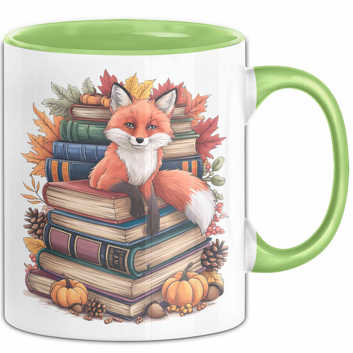 Fuchs Tierliebhaber Tasse Geschenk Lustige Geschenkidee Spruch Ästhetischer Fuchs Mit Buchlesung Grün Trendation