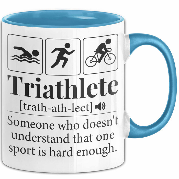 Triathlon Geschenk Tasse Iron Becher Mann Trathlet Geschenkidee Lustiger Spruch Blau Trendation