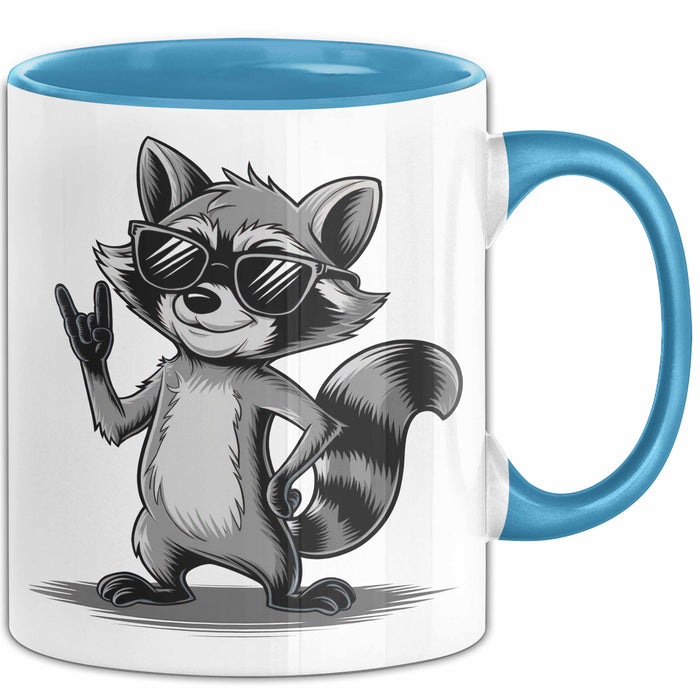 Waschbär Rockmusik Tasse Geschenk für Tiermusikliebhaber Blau Trendation