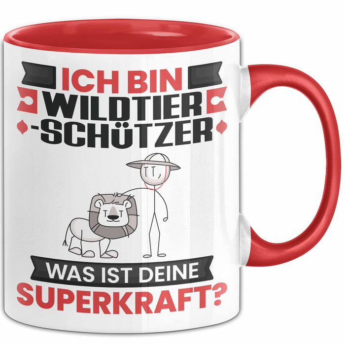 Wildtierschützer Tasse Geschenk für Wildtierschützer Geburtstag Lustiger Spruch Kaffee-Becher Was Ist Deine Superkraft Rot Trendation