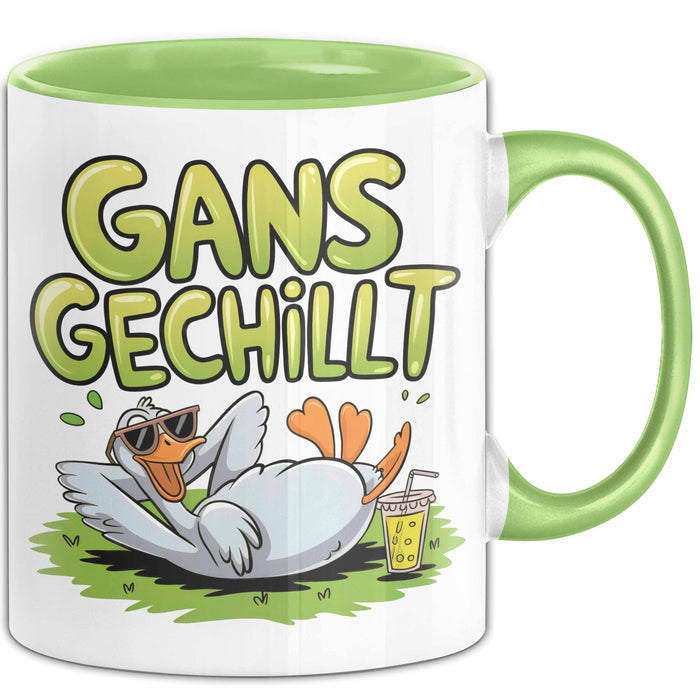 Sarkastische Gans Tasse Geschenkidee Total Entspannt Grün Trendation