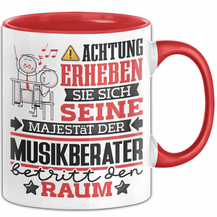 Musikberater Geschenk Tasse Lustiger Spruch Erheben Sie Sich Der Musikberater Betritt den Raum Rot Trendation