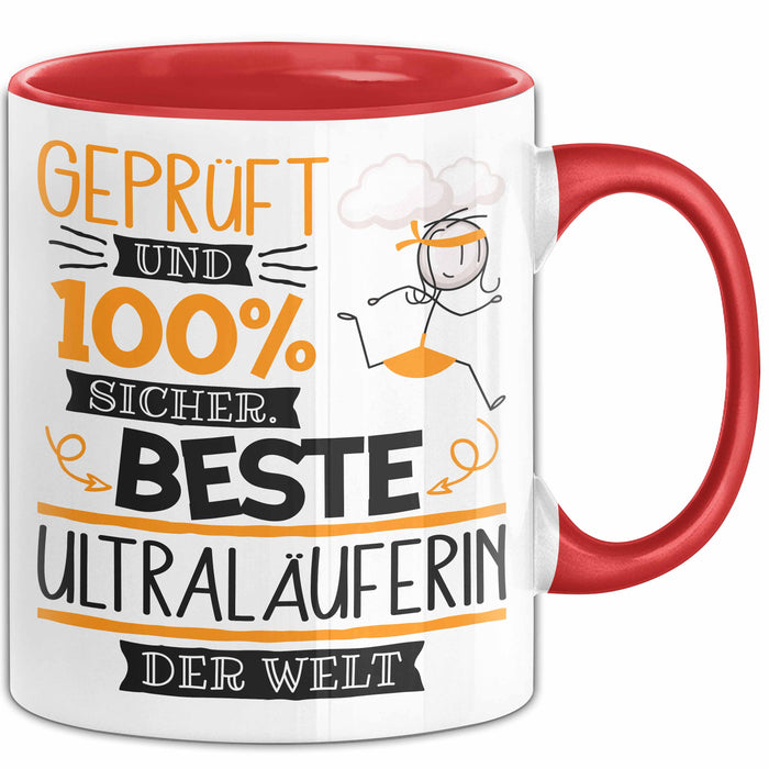 Beste Ultraläuferin Der Welt Tasse Geschenk für Eine Ultraläuferin Geprüft Und Sicher Geschenkidee Geburtstag Weihnachten Rot Trendation