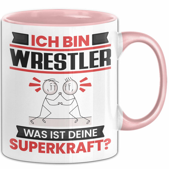 Wrestler Tasse Geschenk für Wrestler Geburtstag Lustiger Spruch Kaffee-Becher Was Ist Deine Superkraft Rosa Trendation
