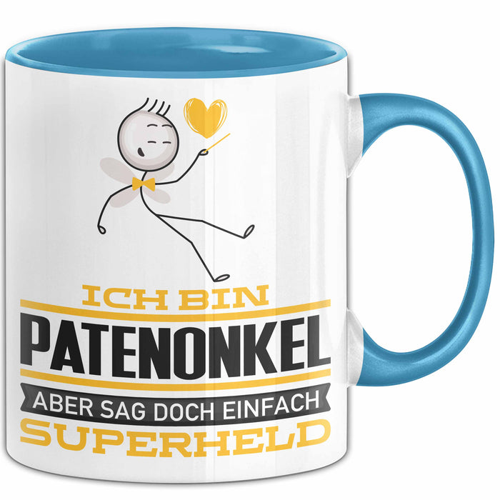 Patenonkel Geschenk Tasse Ich Bin Patenonkel Aber Sag Doch Einfach Superheld Lustige Geschenkdiee für Patenonkel Kaffee-Becher Blau Trendation