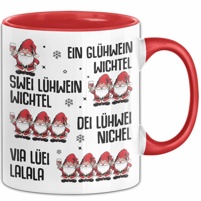 Weihnachten Tasse Geschenk Glühwein Ein Glühwein Wichtel Swei Glühwein Wichtel Geschenkidee Lustiger Spruch Kaffee-Becher Rot Trendation