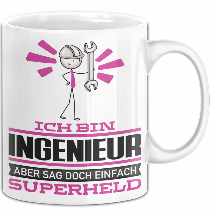 Ingenieur Geschenk Tasse Ich Bin Ingenieur Aber Sag Doch Einfach Superheld Lustige Geschenkdiee für Ingenieur Kaffee-Becher Weiß Trendation