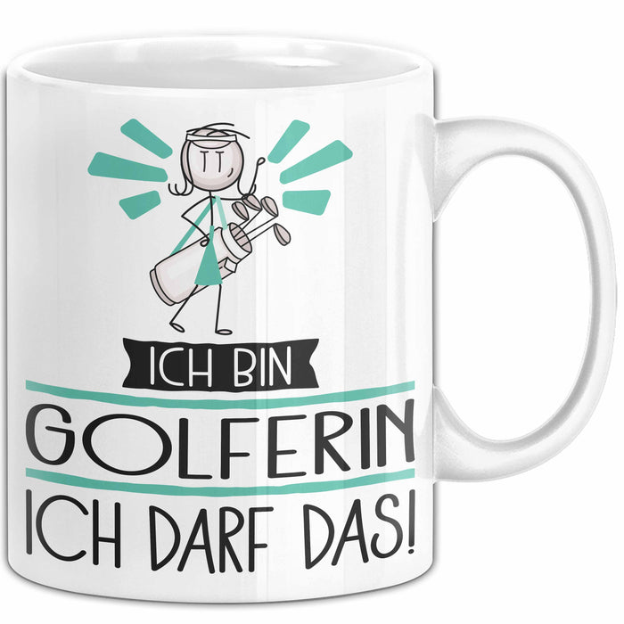 Geschenk für Golferin Tasse Lustige Geschenkidee Geburtstag Ich Bin Golferin Ich Darf Das Weiß Trendation