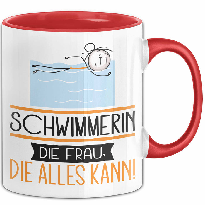 Schwimmerin Geschenk Tasse Becher Die Frau Die Allen Kann Geschenkidee für eine Schwimmerin Lustig Rot Trendation