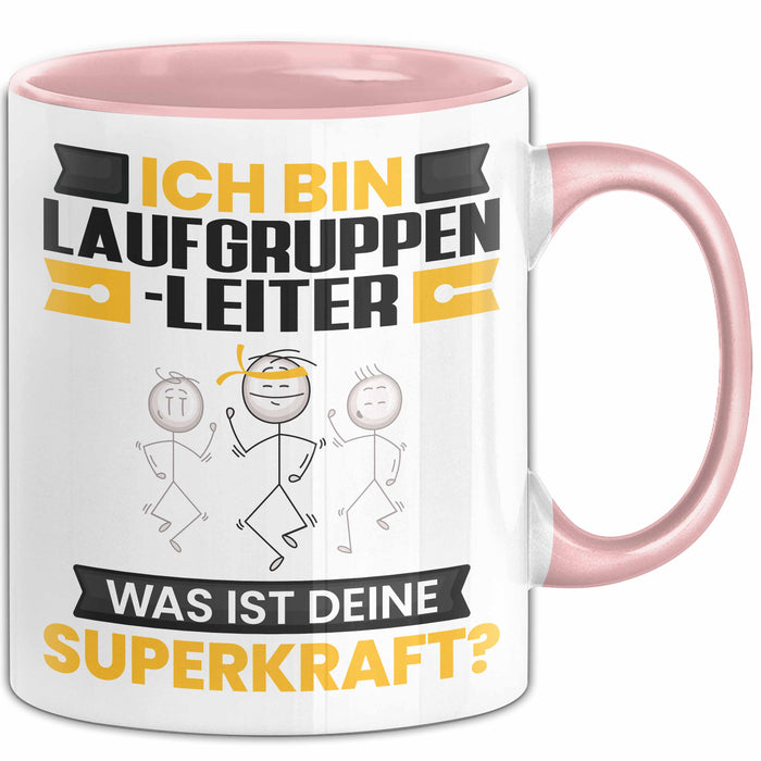 Laufgruppenleiter Tasse Geschenk für Laufgruppenleiter Geburtstag Lustiger Spruch Kaffee-Becher Was Ist Deine Superkraft Rosa Trendation