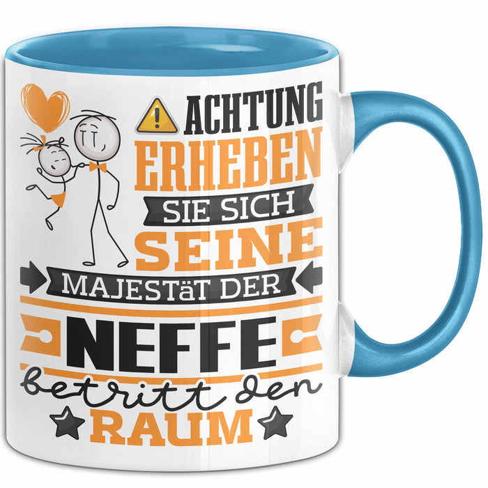 Neffe Geschenk Tasse Lustiger Spruch Erheben Sie Sich Der Neffe Betritt den Raum Blau Trendation