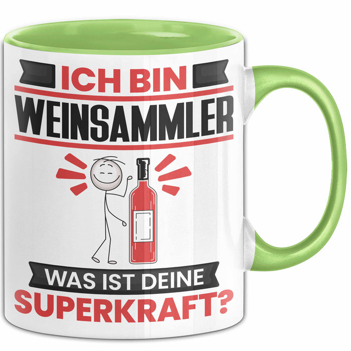 Weinsammler Tasse Geschenk für Weinsammler Geburtstag Lustiger Spruch Kaffee-Becher Was Ist Deine Superkraft Grün Trendation
