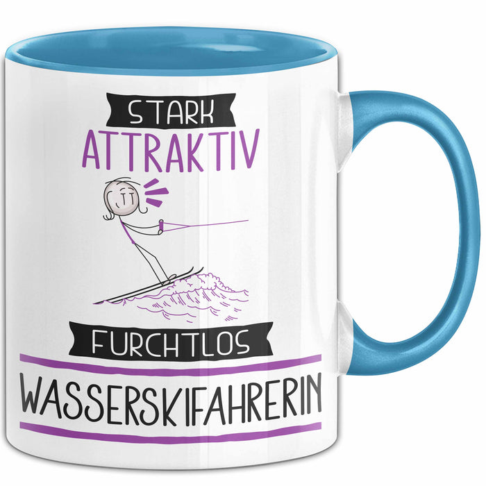 Wasserskifahrerin Tasse Geschenk Becher Stark Attraktiv Furchtlos Wasserskifahrerin Lustige Geschenkidee Blau Trendation