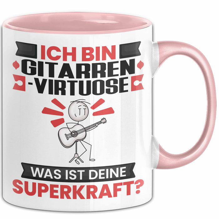 Gitarrenvirtuose Tasse Geschenk für Gitarrenvirtuose Geburtstag Lustiger Spruch Kaffee-Becher Was Ist Deine Superkraft Rosa Trendation