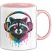 Waschbär Tierliebhaber Musik Kopfhörer Tasse Geschenk Lustige Geschenkidee Spruch Rosa Trendation