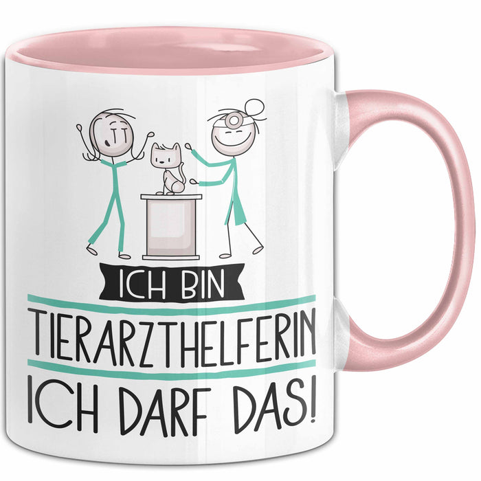 Geschenk für Tierarzthelferin Tasse Lustige Geschenkidee Geburtstag Ich Bin Tierarzthelferin Ich Darf Das Rosa Trendation