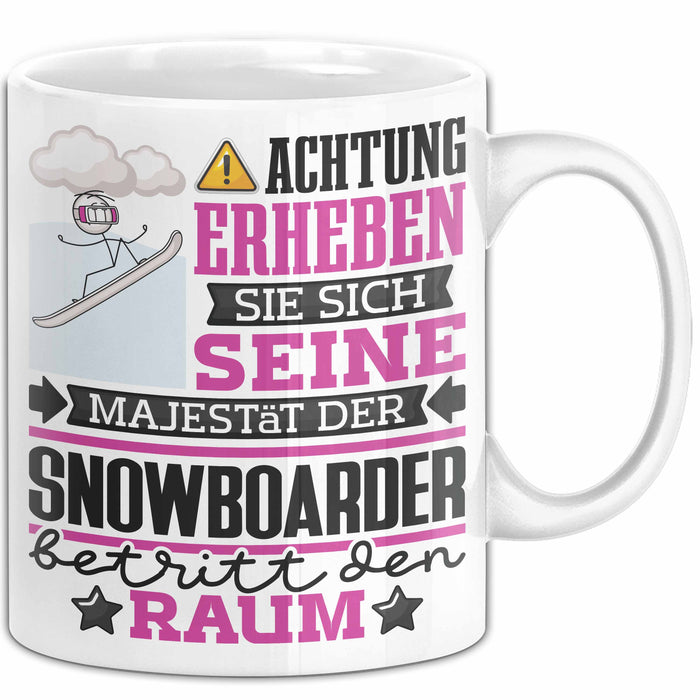 Snowboarder Geschenk Tasse Lustiger Spruch Erheben Sie Sich Der Snowboarder Betritt den Raum Weiß Trendation