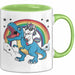 Einhorn Liebhaber Tasse Geschenk Einhorn Reitet Auf Dinosauriere T-Rex Dino Frauen Geschenk Grün Trendation