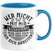 Lustiger Spruch Tasse Wer Nicht Mit Mir Auskommt Muss Eben Noch EIn Bisschen An Sich Arbeiten Kaffee-Becher Humor Blau Trendation