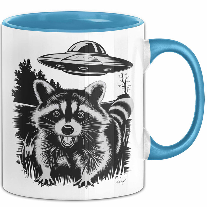 UFO Aliens Tasse Geschenk Waschbär Alien Sci Fi Liebhaber Blau Trendation