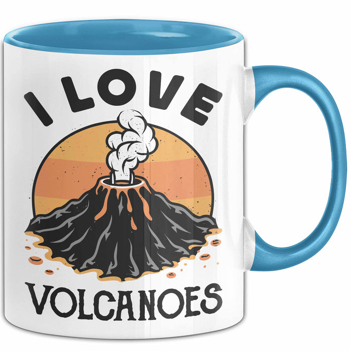 Vulkan Liebhaber Tasse Geschenk I Love Volcanoes Becher Blau Trendation