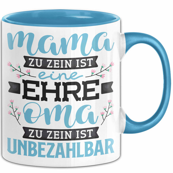 Unbezahlbare Oma Tasse Geschenk Muttertag Spruch Liebevoll Blau Trendation