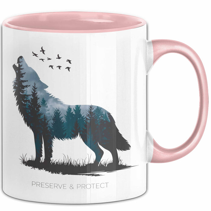 Klimaschutz Tasse Geschenk Erhalten Schützen Wolf Tiermotiv Rosa Trendation