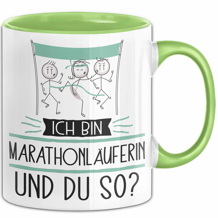 Marathonläuferin Tasse Geschenk Ich Bin Marathonläuferin Und Du So Geschenkidee Lustiger Spruch Becher Grün Trendation