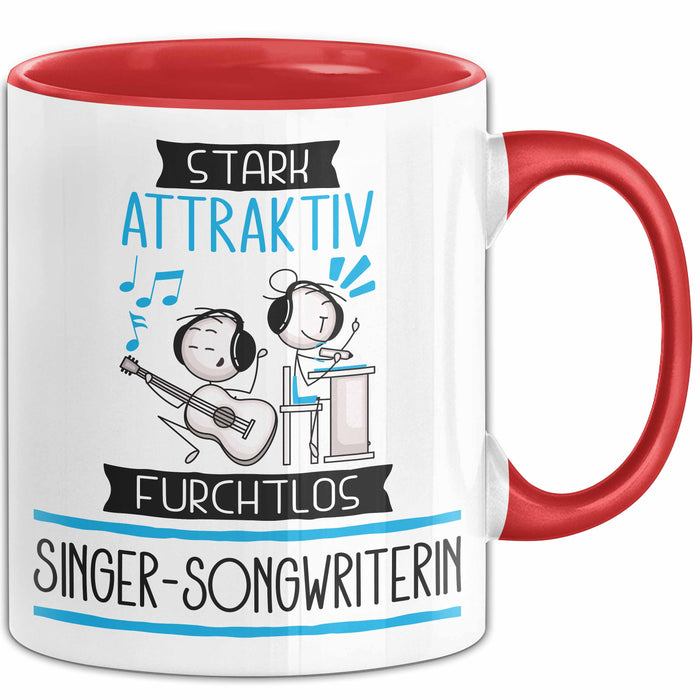 Singer-Songwriterin Tasse Geschenk Becher Stark Attraktiv Furchtlos Singer-Songwriterin Lustige Geschenkidee Rot Trendation