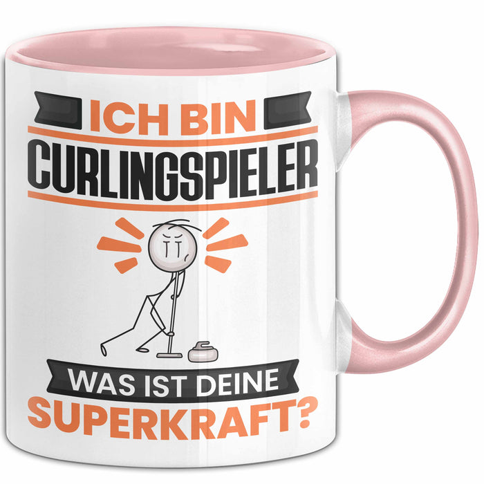 Curlingspieler Tasse Geschenk für Curlingspieler Geburtstag Lustiger Spruch Kaffee-Becher Was Ist Deine Superkraft Rosa Trendation
