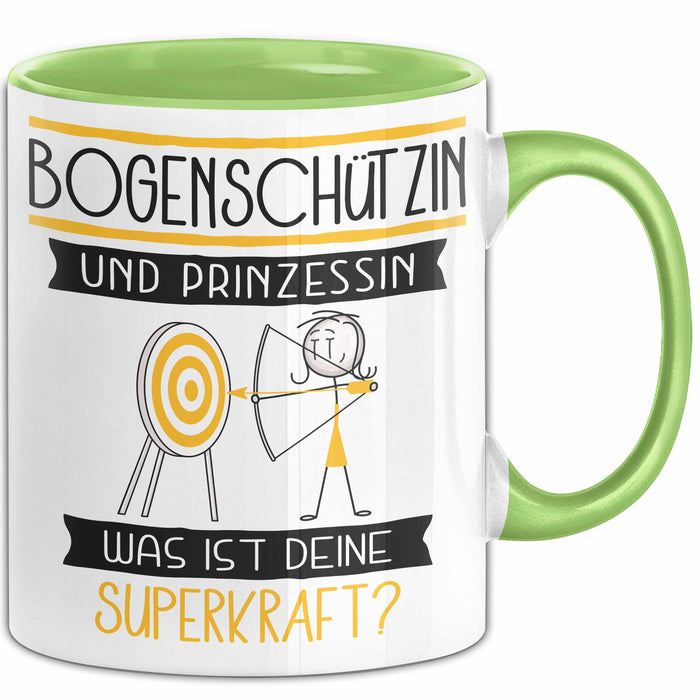 Bogenschützin Und Prinzessin Tasse Geschenk Für Eine Bogenschützin Geburtstag Was Ist Deine Superkraft Grün Trendation