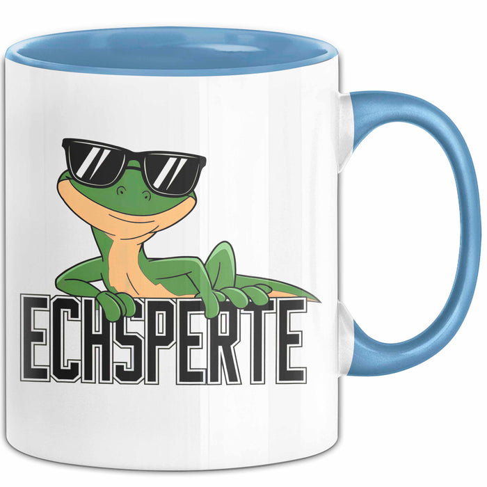 Reptil Leopardgecko Echse Tasse Geschenk Lustige Geschenkidee Spruch Echsperte Blau Trendation
