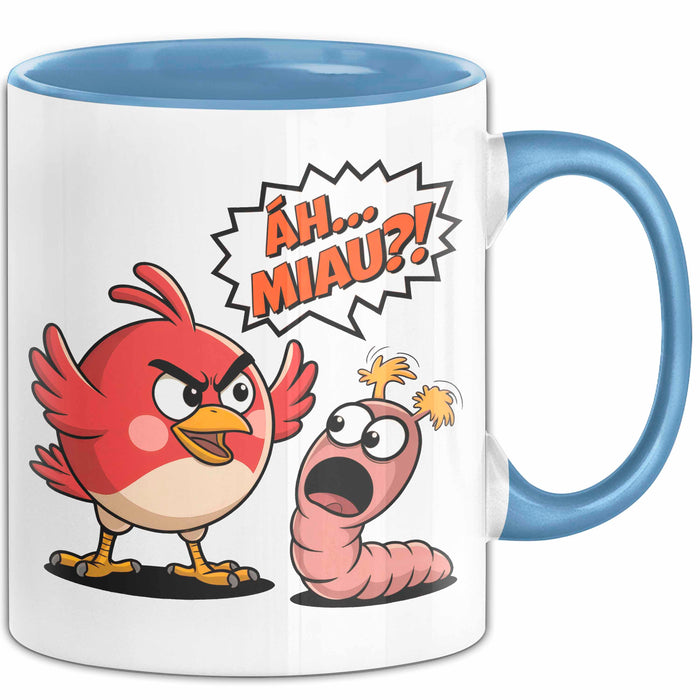 Regenwurm Vogel Tasse Geschenk Lustige Geschenkidee Spruch Ääh Miau Blau Trendation