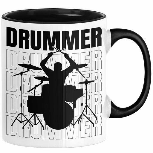 Drummer Schlagzeug-Spieler Geschenk Tasse Geschenkidee Kaffee-Becher Schlagzeuger Schwarz Trendation