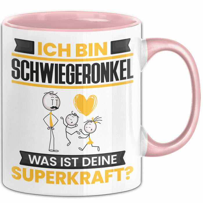 Schwiegeronkel Tasse Geschenk für Schwiegeronkel Geburtstag Lustiger Spruch Kaffee-Becher Was Ist Deine Superkraft Rosa Trendation